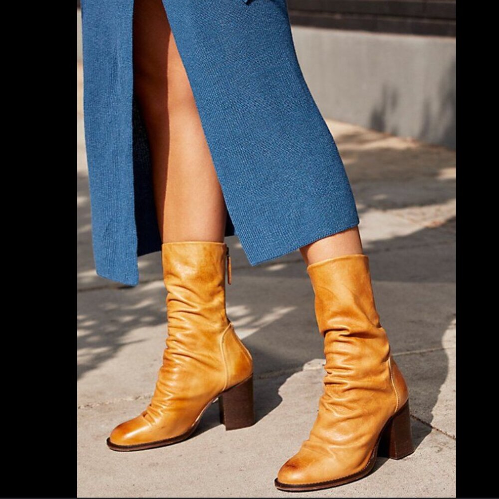 Free People Elle Block Heel Boots - Tan 37